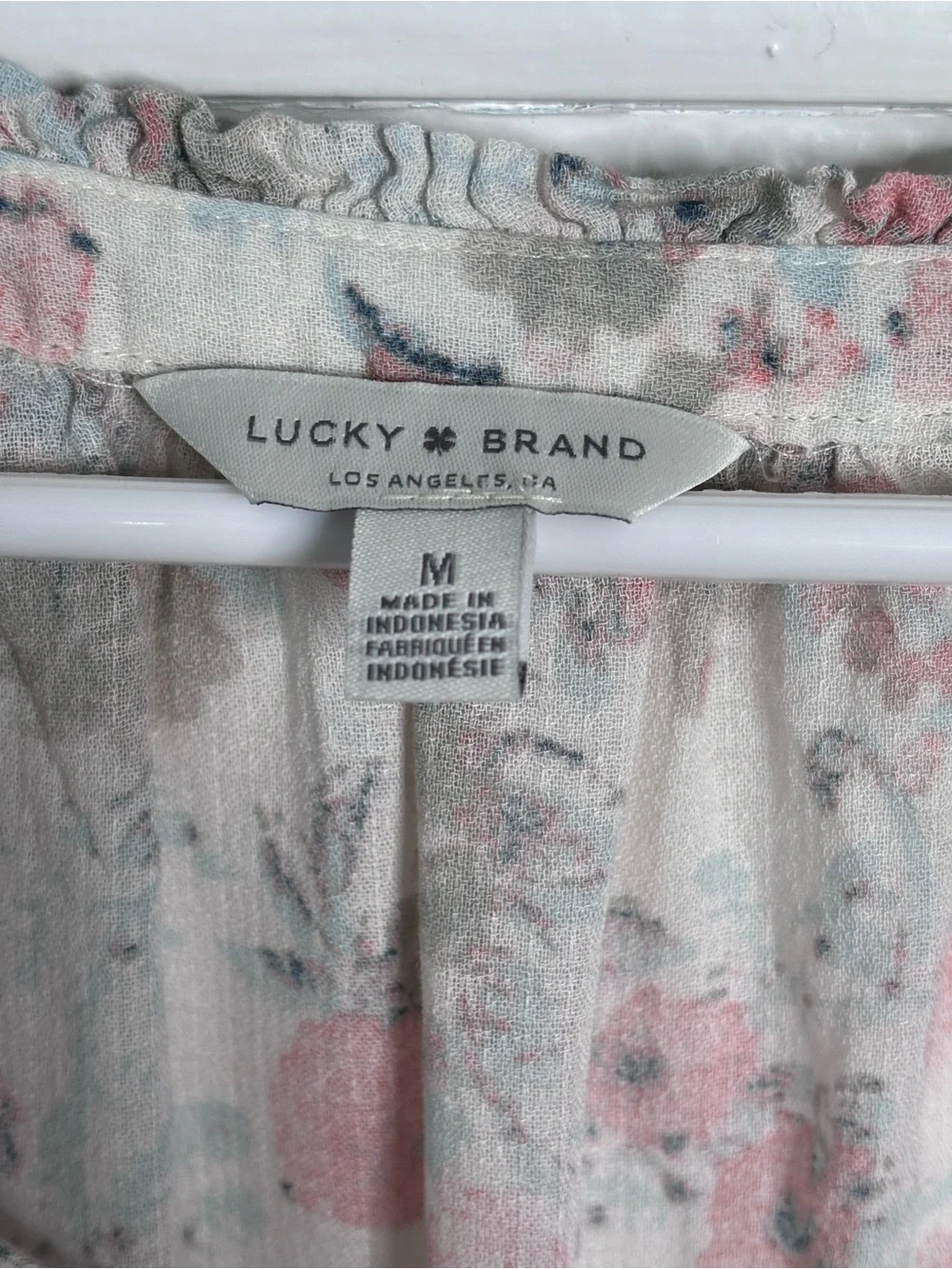 Lucky Brand Cream Blush Floral Peasant Blouse sz M - Picture 2 of 7